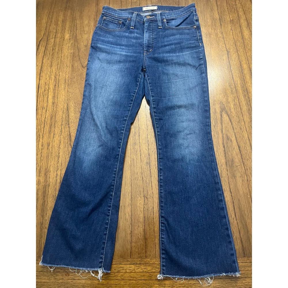 Madewell Cali Demi-Boot Jeans Raw Hem Blue Denim Size 28 High Rise Flare